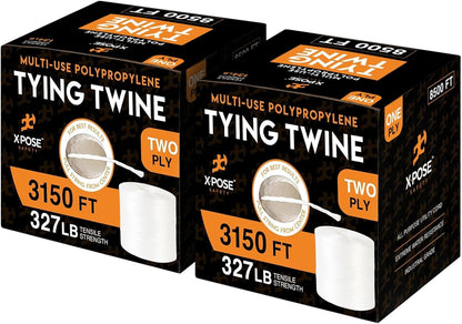Polypropylene Tying Twine - 2 Ply White Plastic Poly String 4200' Roll - Soft On Hands - Heavy Duty Outdoor & Indoor Tie Line - Baling, Shipping & Bundling Twine, Packaging Rope 2 Pack