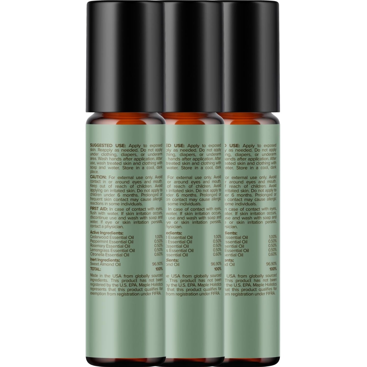Natural Roll on Bug Repellent Stick - DEET Free Insect Repellent Stick for Kids & Adults for Ticks & Mosquitoes - Made with Citronella Rosemary & Lemongrass - Light Scent Vegan Cruelty Free (3 Pack)