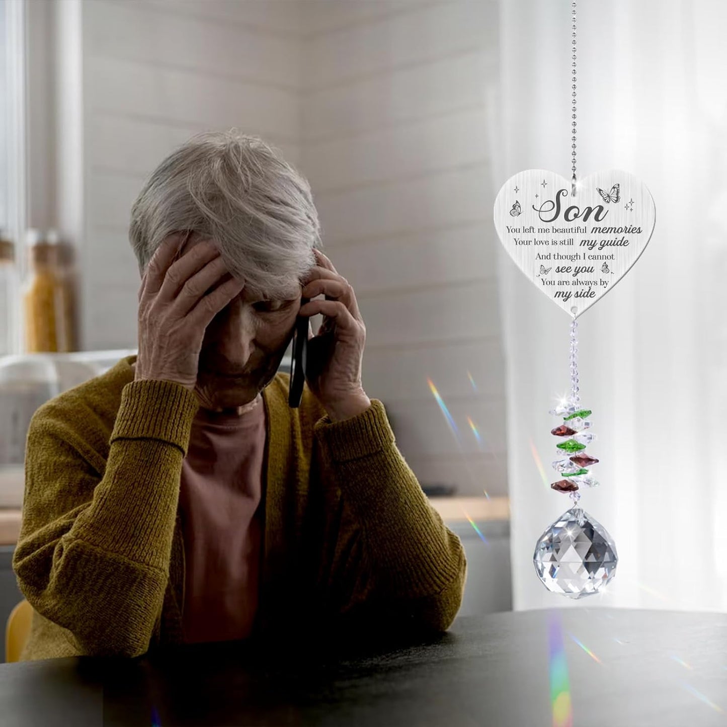 Memorial Crystal Suncatcher,Memorial Gifts for Loss of Son,Loss of Son Sympathy Gifts,Hanging Crystals Ornament for Window Rainbow Maker Prisms Home Decor Gift
