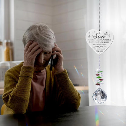 Memorial Crystal Suncatcher,Memorial Gifts for Loss of Son,Loss of Son Sympathy Gifts,Hanging Crystals Ornament for Window Rainbow Maker Prisms Home Decor Gift