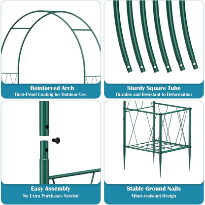 8.2Ft Garden Arch Trellis with Planter Boxes for Climbing Plants Outdoor, Metal Wedding Arch Frame for Ceremony, Pumpkin Archway Garden Arbors and Arches for Christmas Bridal Party Decoration(Green)