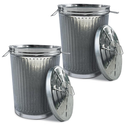 Plexon Metal Trash Can with Lid Outdoor 20 Gallon Galvanized Steel Garbage Bucket with Lid Silver, 2 Pack