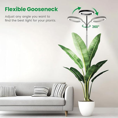 Garpsen Grow Light, Full Spectrum Plant Lights for Indoor Growing with Gooseneck (No Base), 3 Colors Modes and 5 Dimmable Levels, 6/12/16H Timer, 65'' Height Grow Lamp for Large Plants-[2Pack]