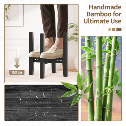 LASZOLA Bamboo Adjustable Plant Stand for Single Large Indoor Planters, Heavy Duty Floor Fern Holder Fits 8 to 12 Inch Pots, Mid Century Elevated Big Stool for Flower– Pot Not Included, Black, 2 Pack
