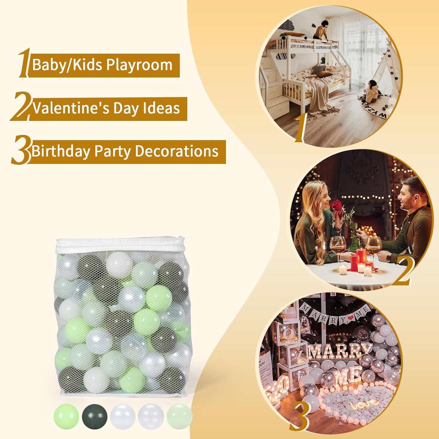 TRENDPLAY Plastic Balls for Ball Pits 2.2 Inch, Pack of 50 100 200 500 Hollow Balls, Perfect for Toddler Baby Pools,Party,Festival Decoration