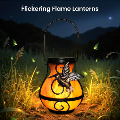 X-PREK 2 Pack Solar Lanterns Outdoor Waterproof Hummingbird Hanging Solar Lantern Flickering Flame Lights Solar Powered Lamps Garden Patio Porch Decoration(Plastics)