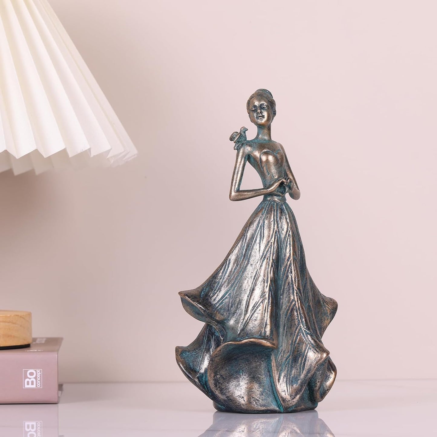 QIANLING 7'' Fairy Statue - Leaf Angel Girls with Bird Sculptures Resin Home Decor, Decorations Figurines Gift for Inside or Outside, Office, Living, Cabinets, Book Shelf or Outdoor Garden Yard