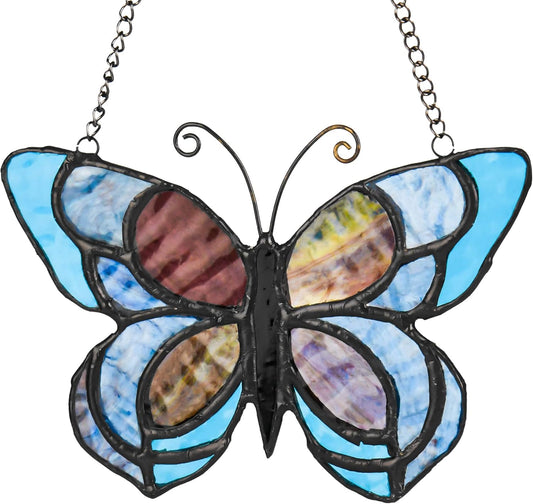 Blue Butterfly Suncatcher for Window Stained Glass Window Hanging Butterfly Gift for Mom, Women