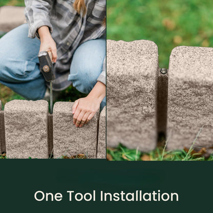 Beuta Landscape Edging | Garden Edging Border | Faux Stone Block XL for Lawn Edging, Flower Beds & Yard Edging – 10 Pack | Each Section Has 6 Blocks 48" L x 4" W x 9.5" H | 30 Spikes | Cobblestone