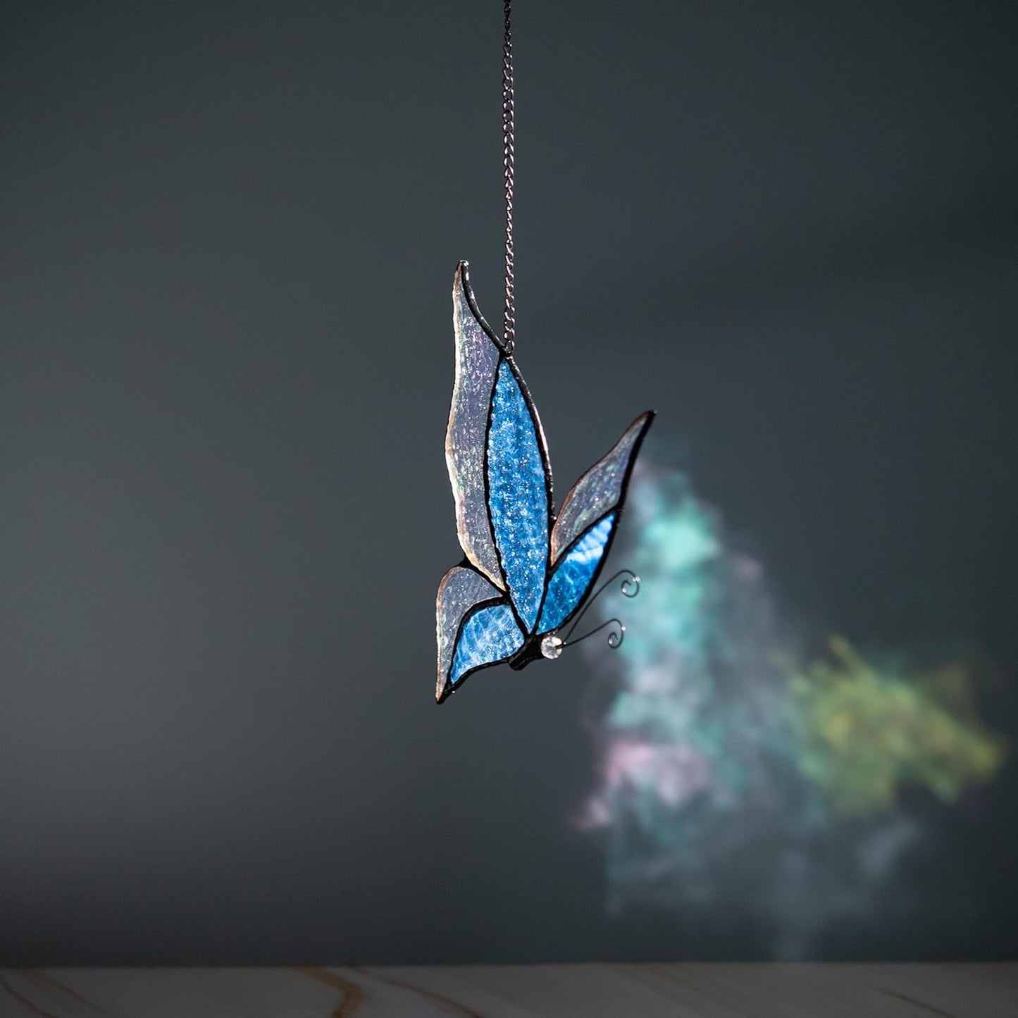 Holographic Butterfly (Blue) Sun Catcher Stained Glass Window Hanging, 7 * 5 inches Stained Glass Butterfly Decor, Holographic Butterfly Lover Gift for Women, Men, Wife, Lovers, and Mom