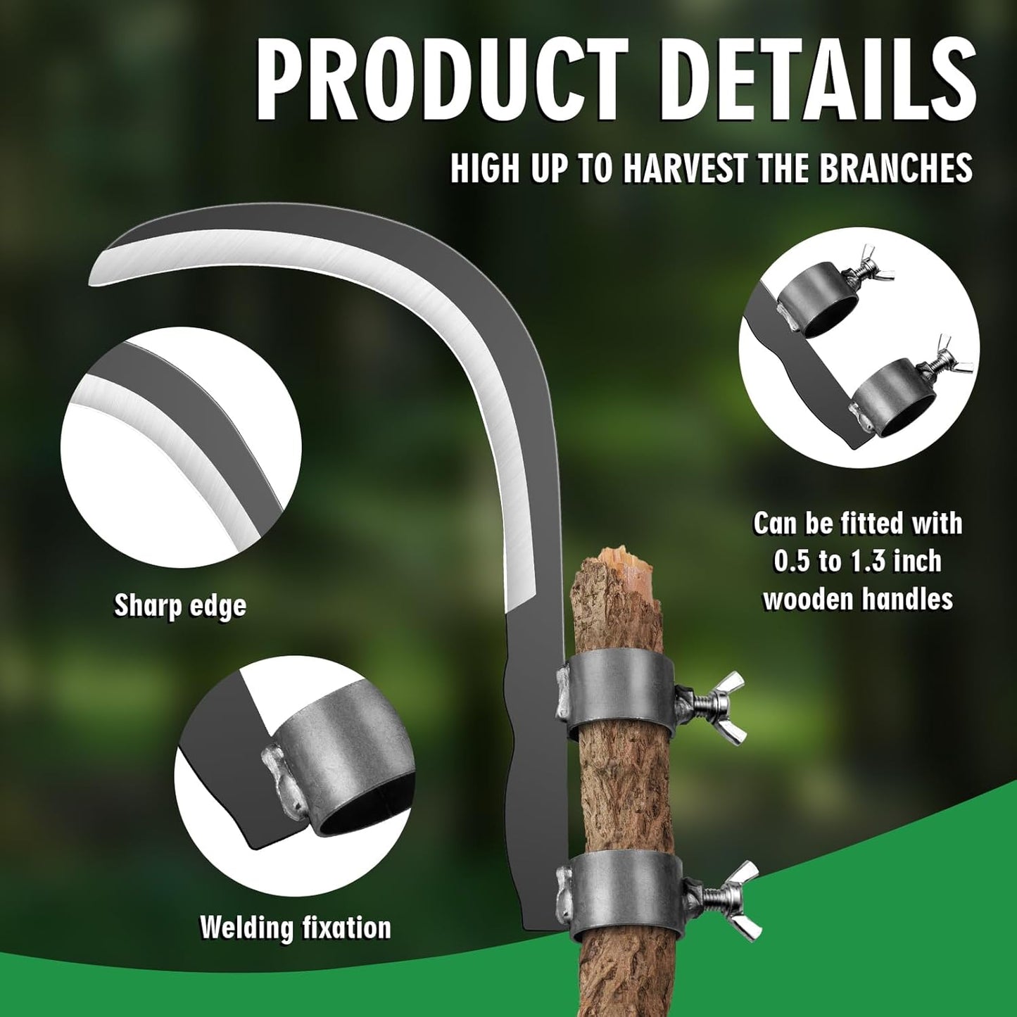 Steel Straw Sickle with Replaceable Wooden Handle Function, Manganese Steel Blade, Handheld Gardening Tools Multipurpose Gardening Weeding Grass Sickle and Farming Portable Safety Sickle