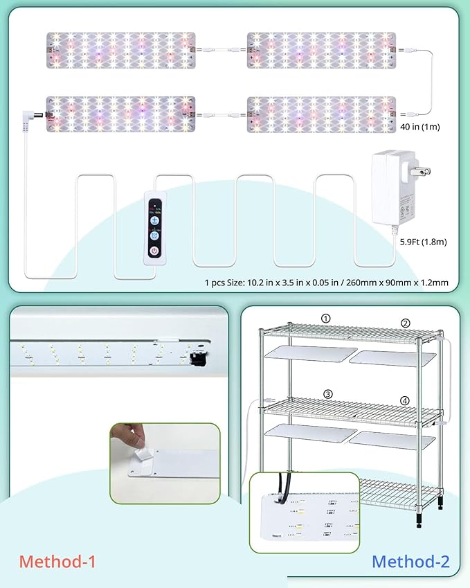 DOMMIA Grow Lights, 40W Linkable Indoor Plant Light, Full Spectrum Grow Lights for Indoor Plants, 6/12/16H Timer, Dimmable Ultra-Thin Plant Lights for Indoor Growing Under Shelf/Cabinet