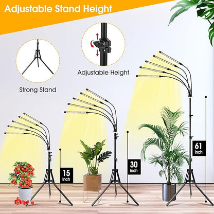 Wolezek Grow Lights for Indoor Plants, 2 Pack Full Spectrum Plant Light with Adjustable Stand, 5-Head LED Grow Light with Auto 6/12/16H Timer, 5 Brightness Levels, Ideal for Large & Tall Plants