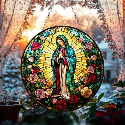Flower Rose Window Hanging Suncatcher Faux Stained Hummingbirds and Flowers for Women Elegant Home Wall Decor Sun Catchers Indoor Windown Suncatchers Windows Garden