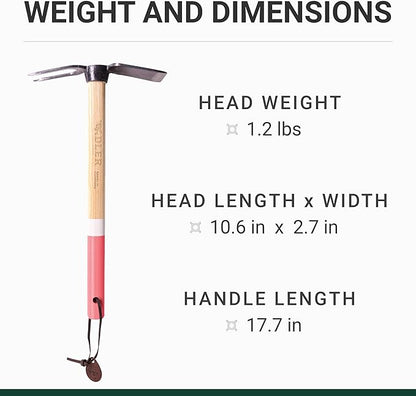 Adler - The Lily Garden Hoe, Heavy Duty Yard Tool Lawn Care, Loosening Soil, Weeding, and Digging, Steel Head 10.6 inches, Wood Handle 17.7 inches (Mocha)