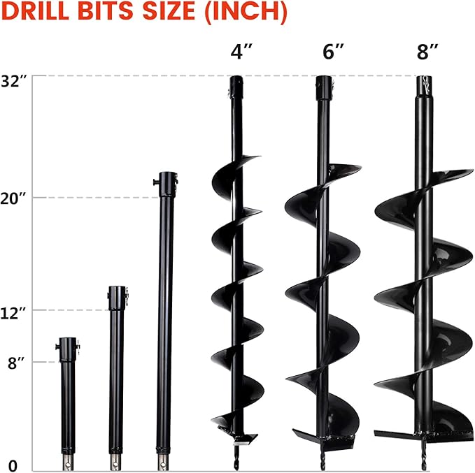 DC HOUSE 52cc 1800W Gas Powered Earth Auger EPA Certified Post Hole Digger, with 4 Drill Bits 4" 6" 8" 12" and 3 Extension Rods 8" 12" 20", Mixing Ratio 30:1, for Fence, Farmland and Garden