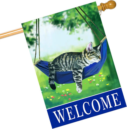 Welcome cat garden flags for outside 28x40，seasonal flags with cats double sided house flags, spring House Yard Lawn Decor Holiday Funny Garden Yard Decoration