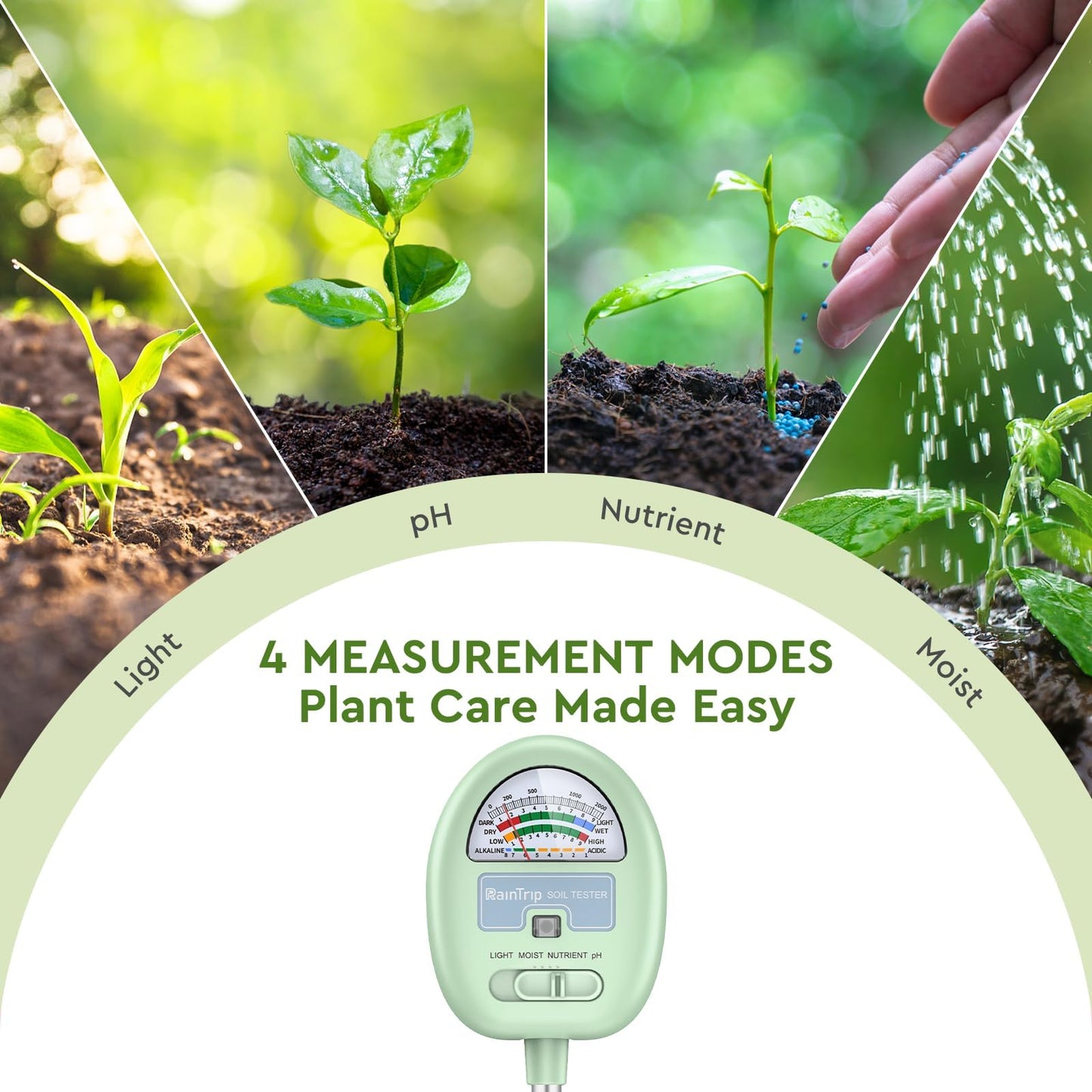 Soil Moisture Meter,4-in-1 Soil Ph Meter, Soil Tester for Moisture, Light,Nutrients, pH,Soil Ph