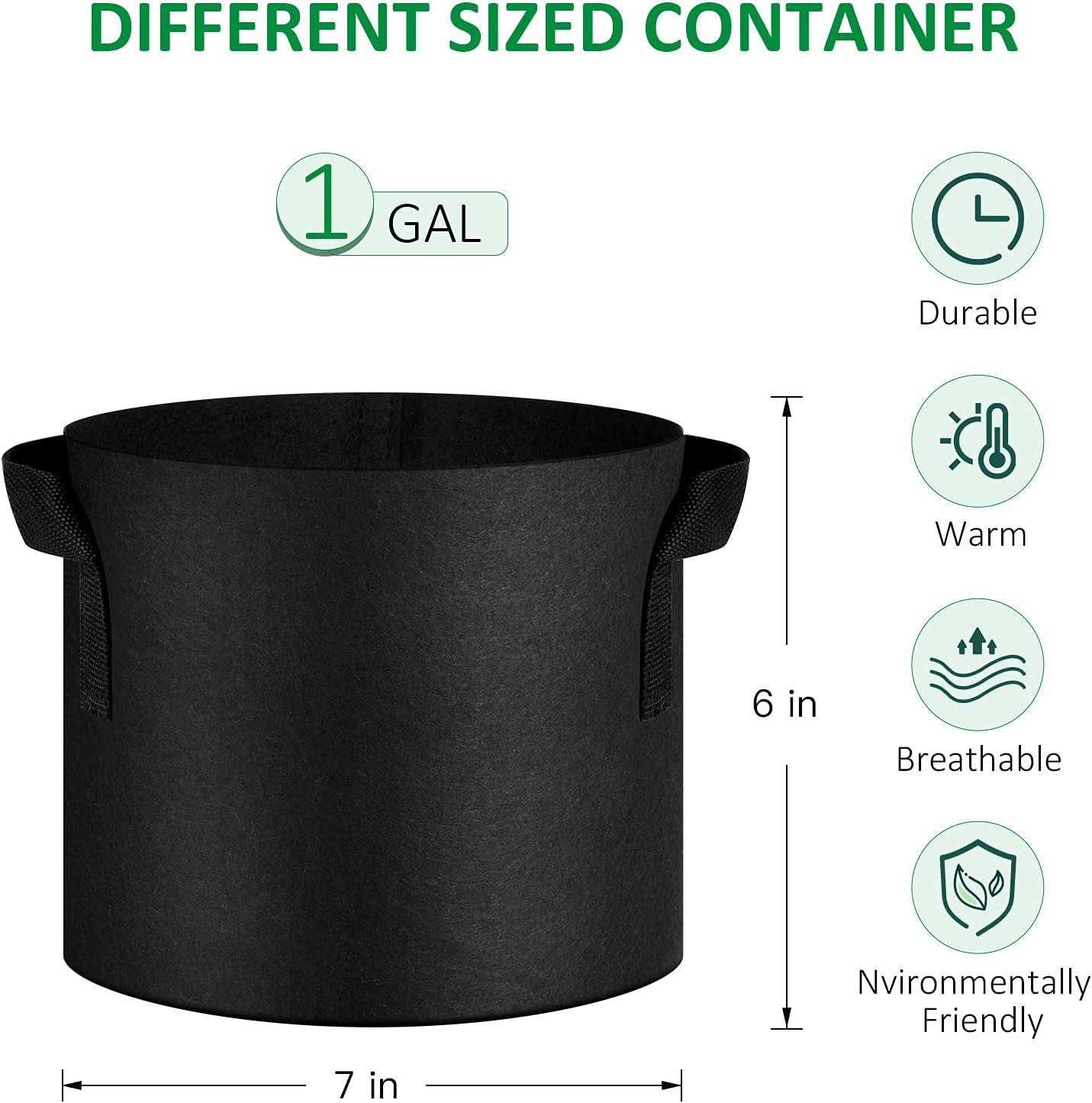 12-Pack 1 Gallon Thickened Non-Woven Grow Bags, Aeration Fabric Pots with Handles