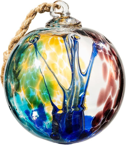 4” Tree of Life Witch Balls, Gazing Balls Hanging Friendship Balls, Hand-Blown Glass Christmas Ornament for Window Outdoor Home Decor, Garden Patio Decoration, Gifts for Women (Blue)