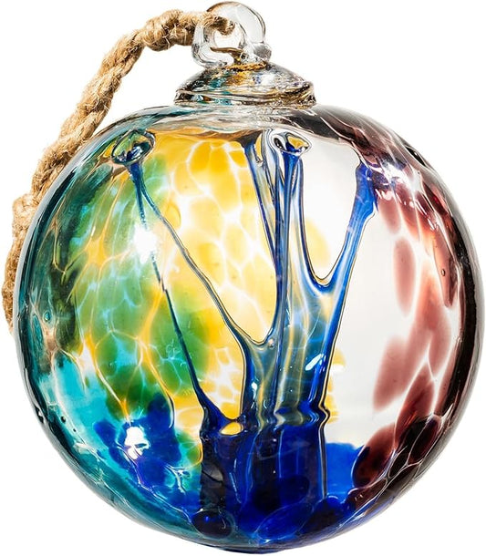 4” Tree of Life Witch Balls, Gazing Balls Hanging Friendship Balls, Hand-Blown Glass Christmas Ornament for Window Outdoor Home Decor, Garden Patio Decoration, Gifts for Women (Blue)
