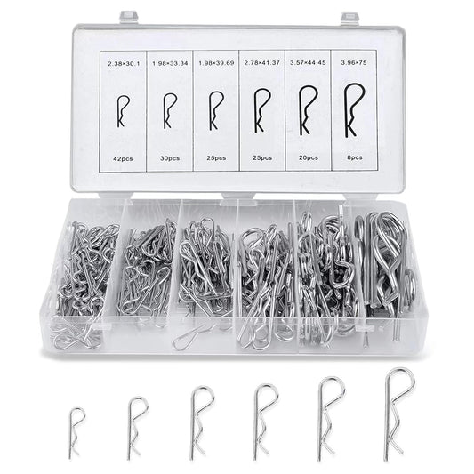 Boatsea Cotter Pin Assortment Kit, 150PCS 6 Sizes Hair Pin R Clips Assortment Kit, Zinc Plated Spring Steel Hairpin R Clips, Retaining Hair Pin for use on Hitch Pin Lock System
