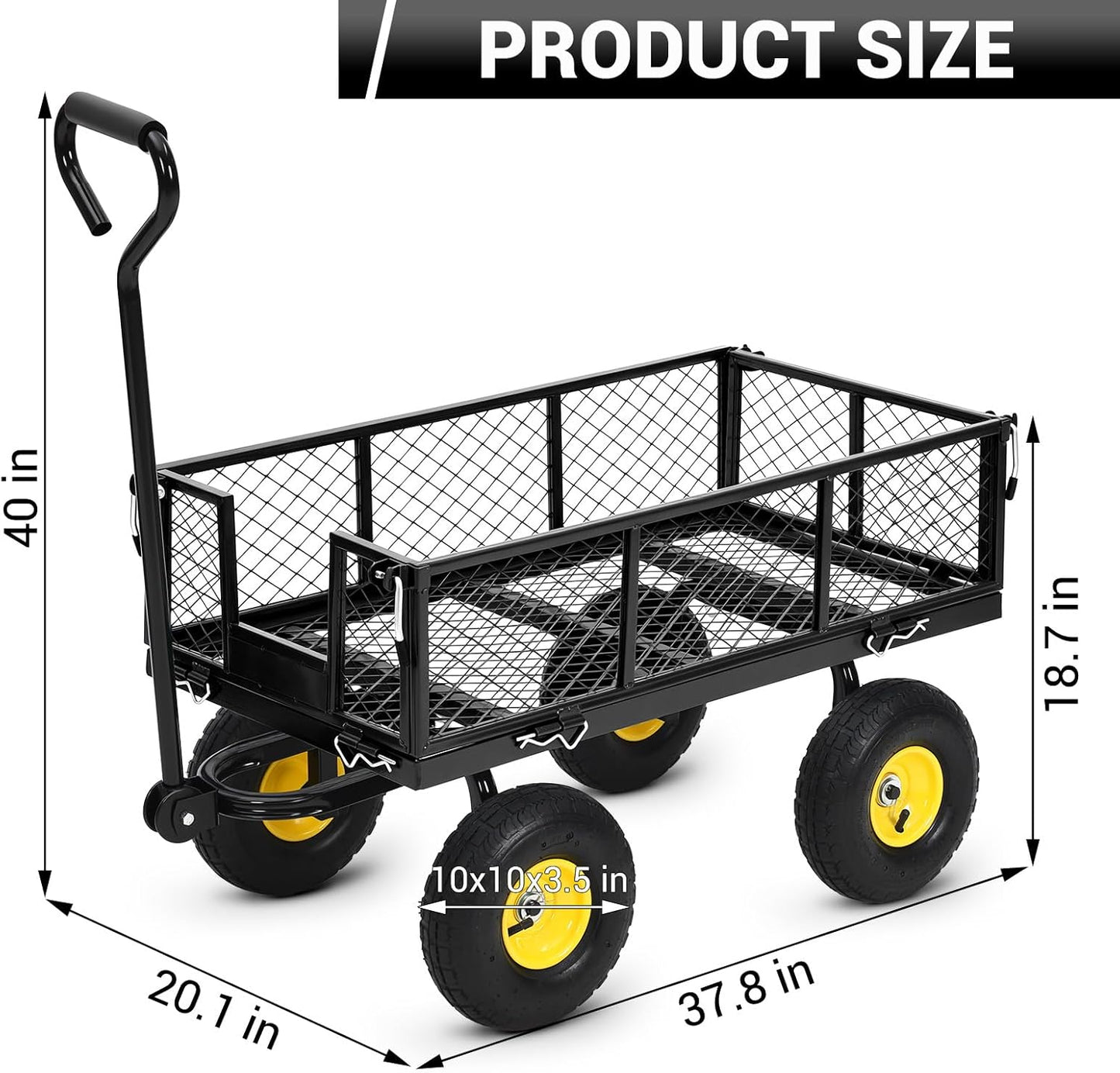 Steel Garden Cart on Wheels, 880 LBS Pullable Metal Garden Wagon, 180° Rotating Handle and Removable Sides for Outdoor, Farm, Yard, Beach