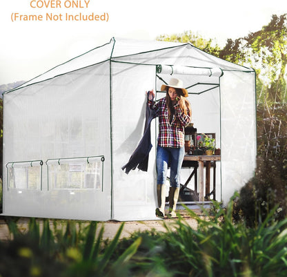 EAGLE PEAK Replacement Cover for 12x8 Portable Walk-in Pop up Greenhouse, Front and Rear Roll-Up Zipper Entry Doors and 4 Large Roll-Up Side Windows (Frame Not Included), White