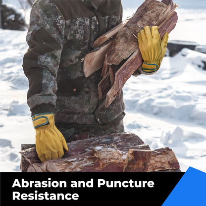 2 Pairs Winter Leather Work Gloves, Warm 3M Thinsulate Lining for Cold Weather Work, 100% Full Grain Cowhide with Abrasion and Puncture Resistance, Size Small