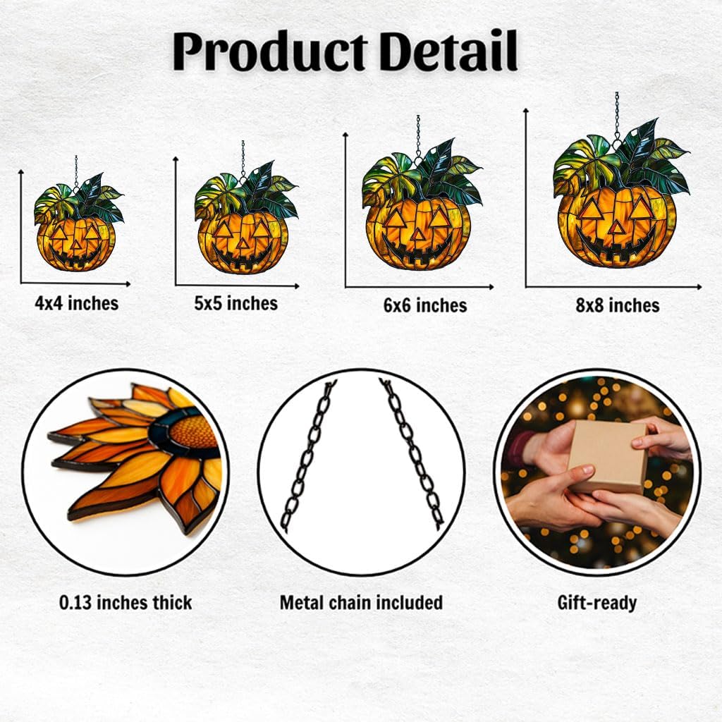 Monstera Jack-o'-Lantern Acrylic Suncatcher Stained Glass Effect Window Car Hanging Christmas Ornament Indoor Outdoor Decor Garden Sun Catcher Panel for Monstera Lover for Women Mom Grandma