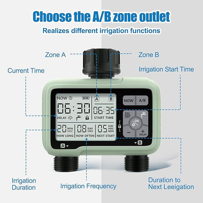 CROSOFMI Water Timer for Garden Hose,Sprinkler Timer with Rain Delay/Manual Watering/Automatic Irrigation Controller System - Water Hose Timer Programmable Faucet Timer for Yard Lawn,2 Outlet