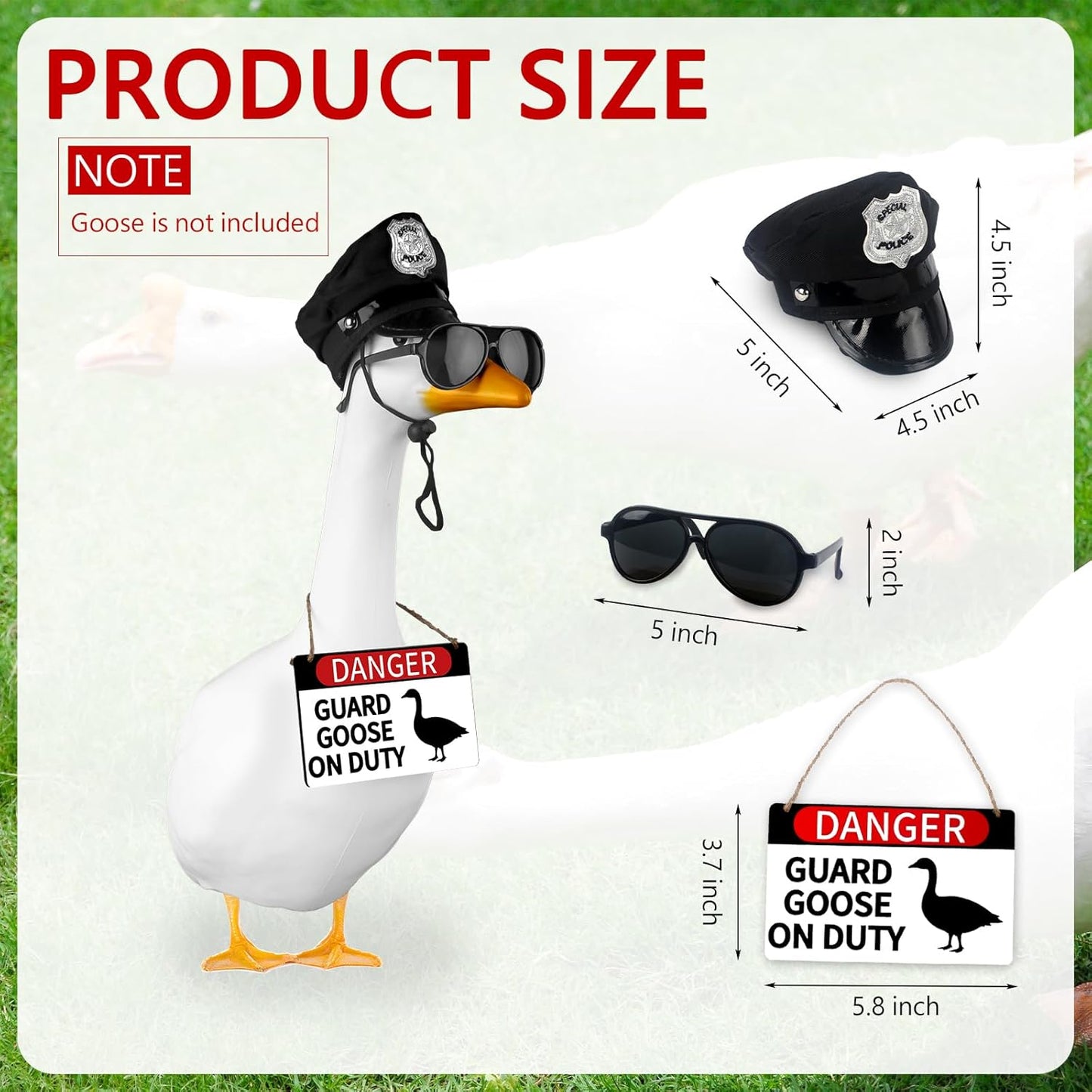 CAMDUCK 3 Pcs Porch Goose Accessories Porch Goose Sign Goose Police Hat Eyeglasses Wooden Gooses Warning Sign Danger Guard Goose on Duty Warning Sign Goose Outfits Decor for Yard Porch Lawn