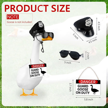 CAMDUCK 3 Pcs Porch Goose Accessories Porch Goose Sign Goose Police Hat Eyeglasses Wooden Gooses Warning Sign Danger Guard Goose on Duty Warning Sign Goose Outfits Decor for Yard Porch Lawn