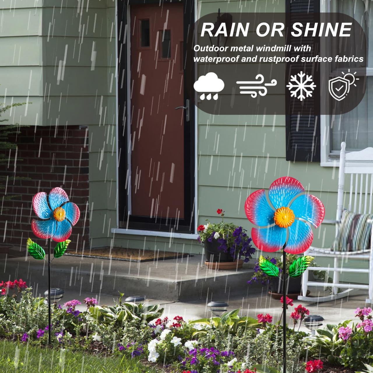 Garden Wind Spinners & Metal Wind Sculptures - Outdoor Windmill Decor with Vibrant Red & Blue, Yard Art for Patio Lawn Garden Ornament, Dynamic Wind Spinner Sculpture for Landscape Decor