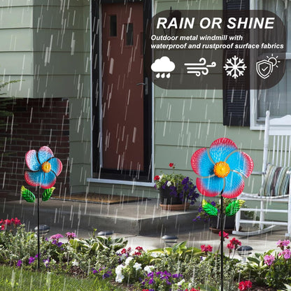 Garden Wind Spinners & Metal Wind Sculptures - Outdoor Windmill Decor with Vibrant Red & Blue, Yard Art for Patio Lawn Garden Ornament, Dynamic Wind Spinner Sculpture for Landscape Decor