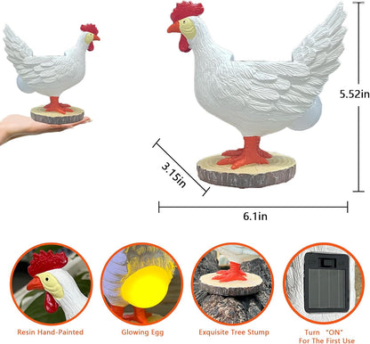 Solar Garden Statues Outdoor Decor - Miniature Chicken Egg Lamp Figurine Thanksgiving Decorations Chickens Lights with Egg in Butt LED 3D Sculpture for Patio, Lawn - Unique Christmas Housewarming Gift
