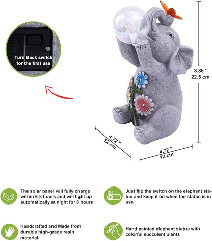 Nacome Solar Elephant Outdoor Statues for Garden: Outside Decor with Blow Bubbles Ball Lights Clearance for Yard Art Lawn Ornaments Porch Patio Balcony Home - Birthday Gifts for Grandma Mom Women