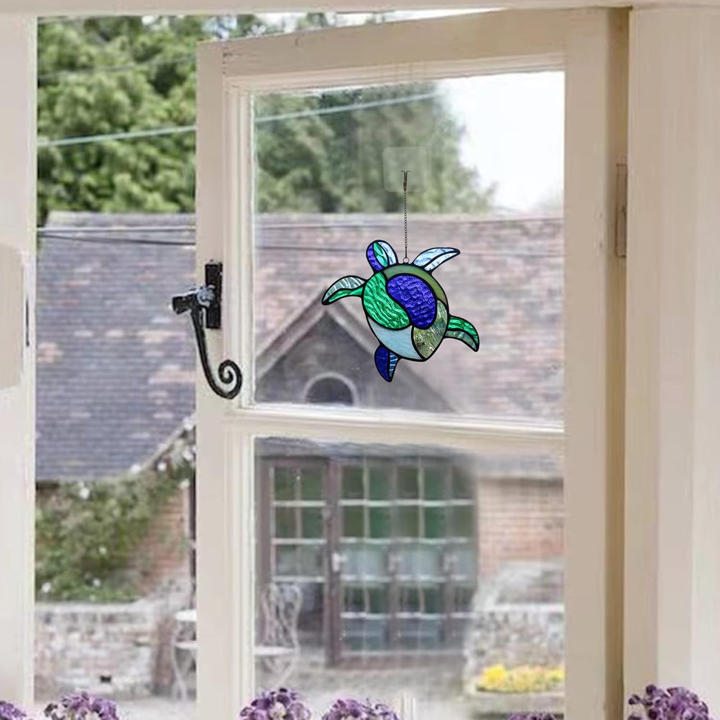 Sea Turtle Decor Stained Glass Window Hanging,Navy Turtle Suncatcher for Garden,Bathroom,Backyard and Living Room,Ocean Theme Party,Housewarming Party Decorations for Turtle Lovers …