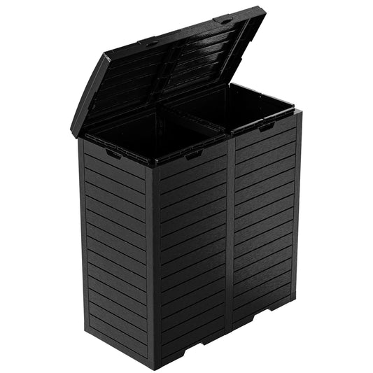 Outdoor Trash Can with Lid, Outdoor Trash Bin & Pull-Out Liquid Drawer, Dual Lid Closure Design, Waterproof Resin Garbage Can Container for Patio, Backyard, Deck (Black, 61 Gallon)