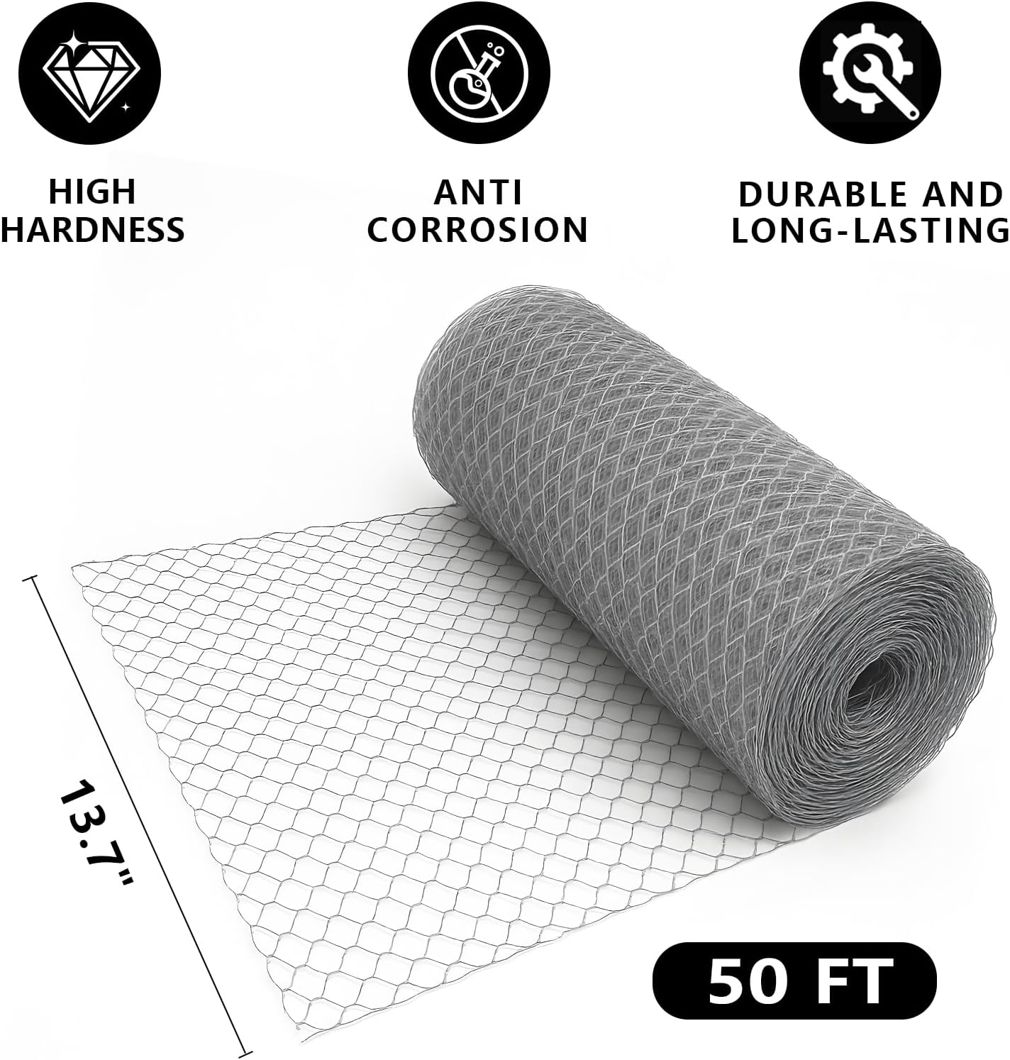 Chicken Wire, 13.7 in x 50 ft Garden Fence, Wire Mesh, Chicken Wires Fencing, Mesh Hexagonal Galvanized Metal Poultry Netting for Chicken Coop Rabbit Dogs Barrier (13.7 in x 50 ft)