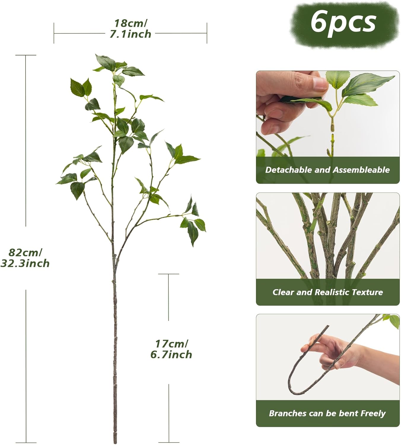 Eucalyptus Stems 32" Fake Plants Greenery for Vase Artificial Plants Indoor Bay Leaves Bathroom Decor Fake Leaves Greenery Stems Dining Room Decor Nordic (6PCS)