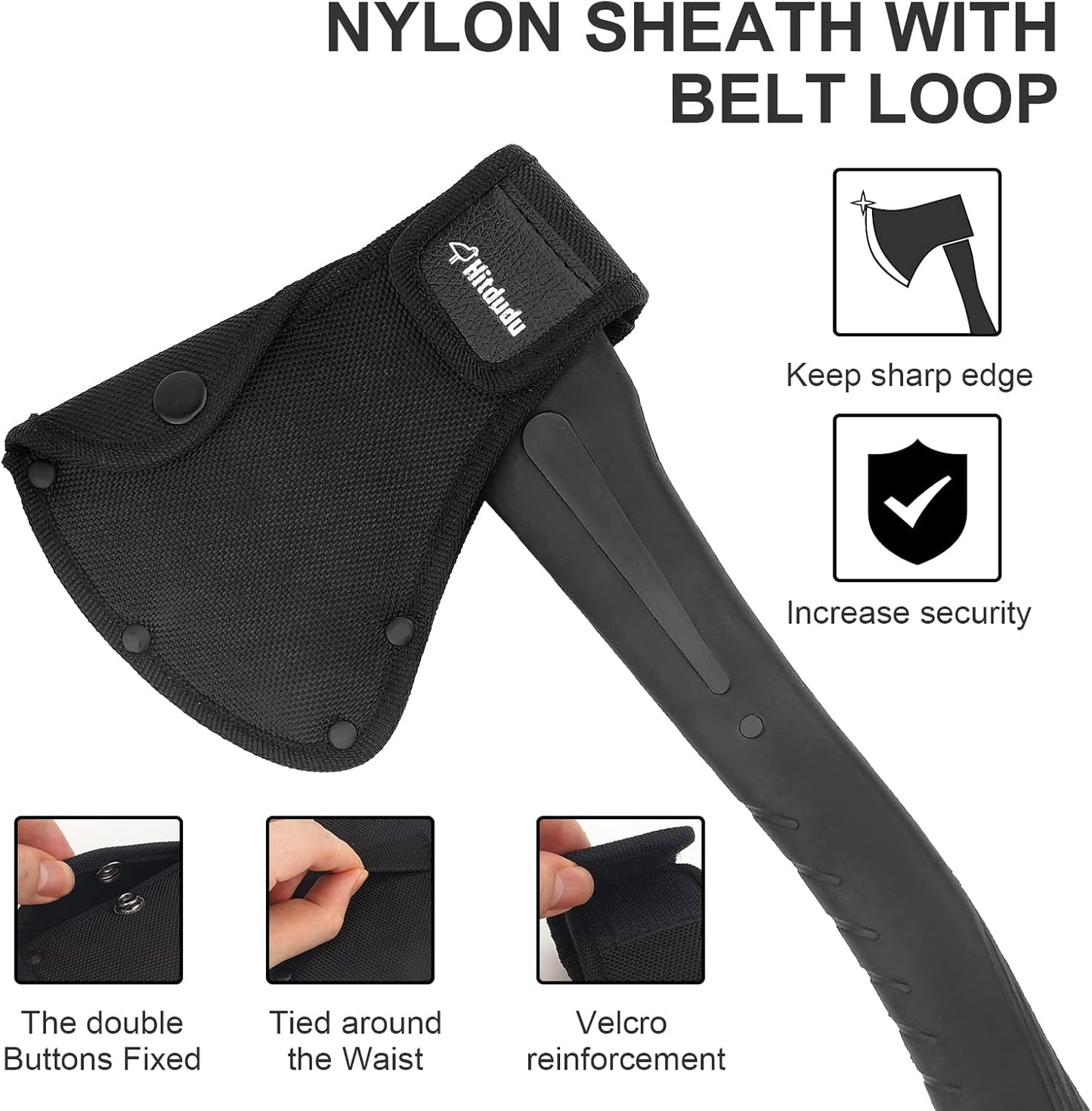 Camping Hatchet, 14" Camping Axe Throwing Axe for Outdoor Wood Splitting and Kindling, Forged Carbon Steel Heat Treated Survival Tool, Fiberglass Shock Reduction Handle with Anti-Slip Grip