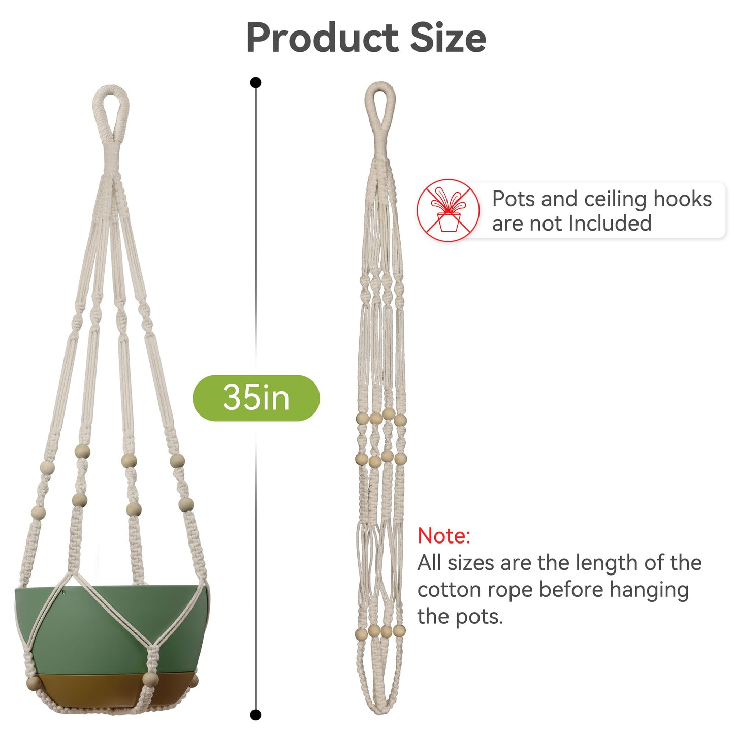 USLAI Macrame Plant Hanger, Fits 4 to 15 Inch Pots, 35 Inch, Ivory, 1 Pack
