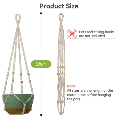 USLAI Macrame Plant Hanger, Fits 4 to 15 Inch Pots, 35 Inch, Ivory, 1 Pack