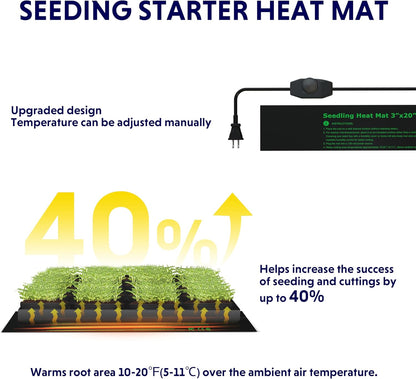 iPower 3" x 20" Seeding Heat Mat with Temperature Adjustable Knob and Thermometer, Durable Warm Hydroponic Plant Germination Starting Pad