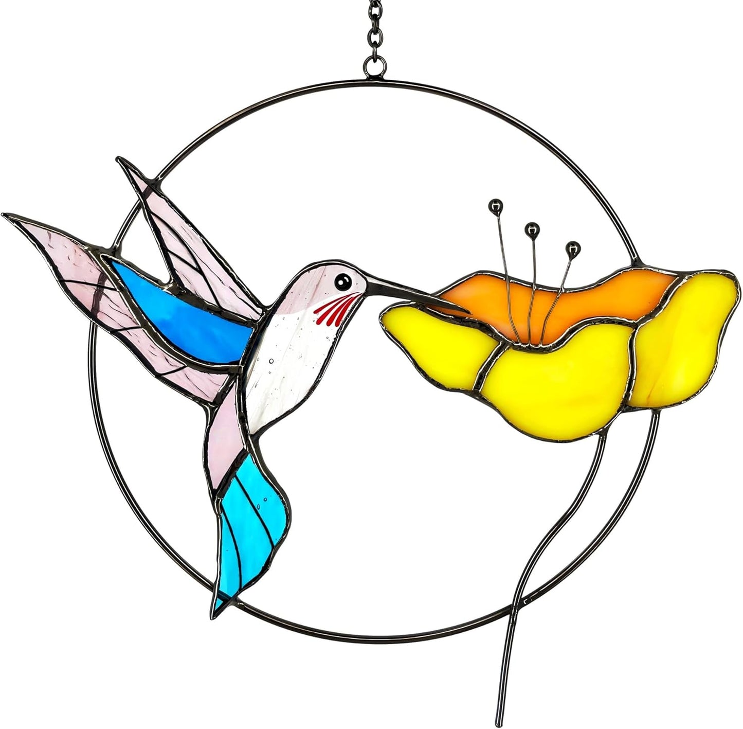 Hummingbird Stained Glass Bird Suncatcher for Mom, Grandma, Women - Real Glass Window Hanging Ornament - Handmade Crafts for Bird Lover (Gifts Ready Packaging)