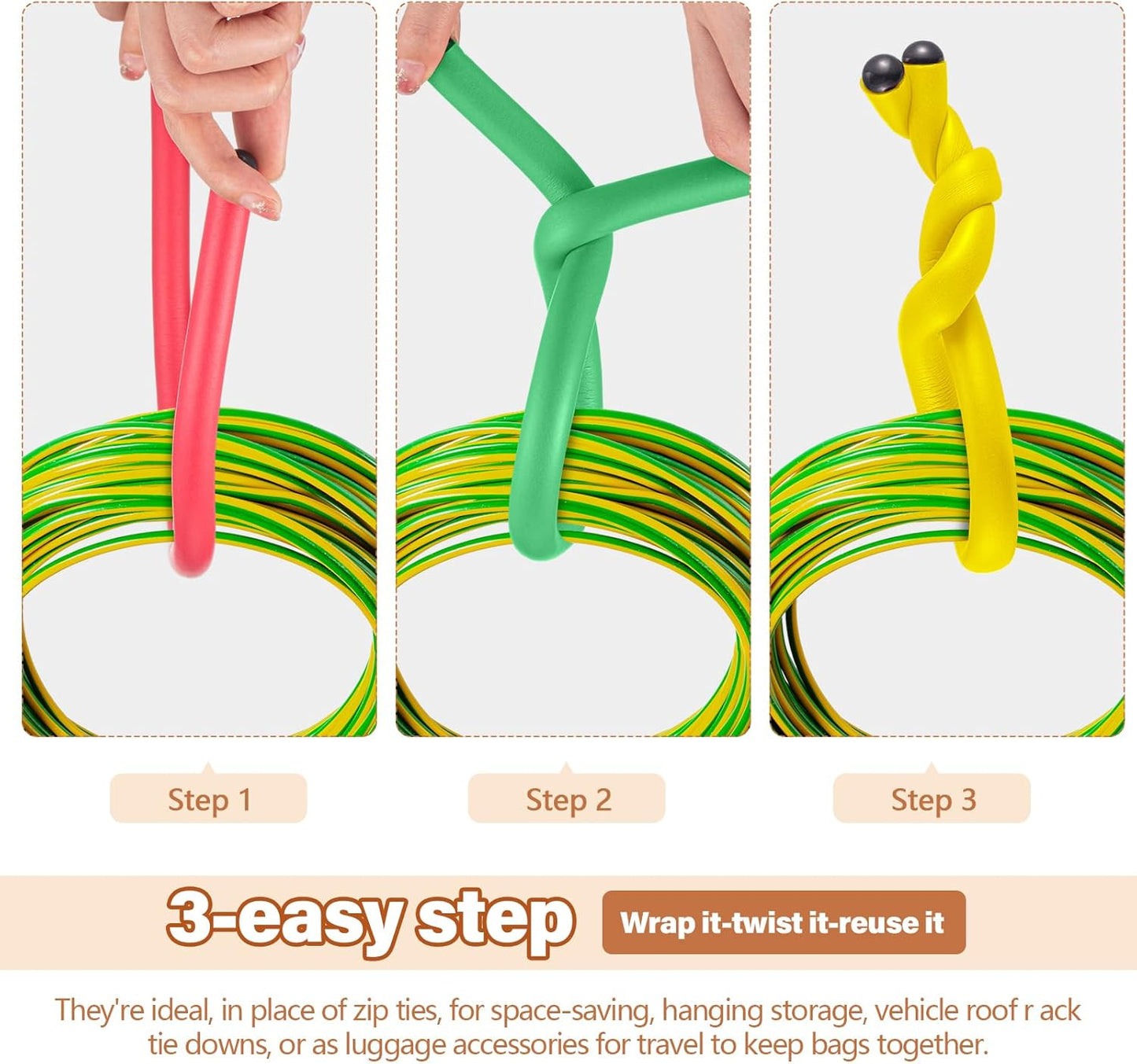 20 Pcs 17 Inch EVA Foam Twist Rubber Ties Reusable Bendable Cable Tie Straps Flexible Heavy Duty Twisty Ties for Organizing Cords Bundling (Red,Yellow,Green,Black)