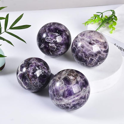 JIC Gem 2.7-3.1 inch(70-80mm) Large Chevron Amethyst Crystal Ball Healing Crystals Sphere with Wooden Stand Meditation Home Decor