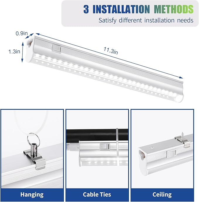 T5 Grow Light for Indoor Plants, 5000K Full Spectrum, 1FT LED Grow Lamp, Grow Lights Strip with Side Switch, Suitable for Greenhouse Seedlings and Vegetable Planting, Plug and Play, 4 Pack