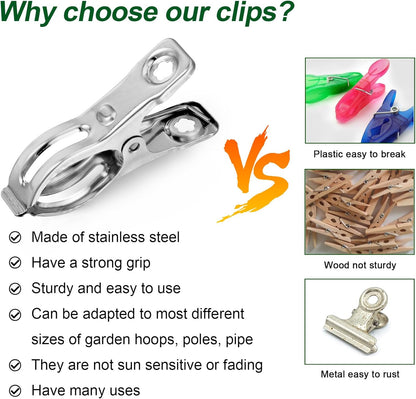 60 Pcs Row Cover Clips, Garden Clamps for Netting, Greenhouse Clamps Made of Stainless Steel, Have a Strong Grip of Greenhouse Clips, For 1/2'', 3/4'', 1'' Garden Hoops or Pvc
